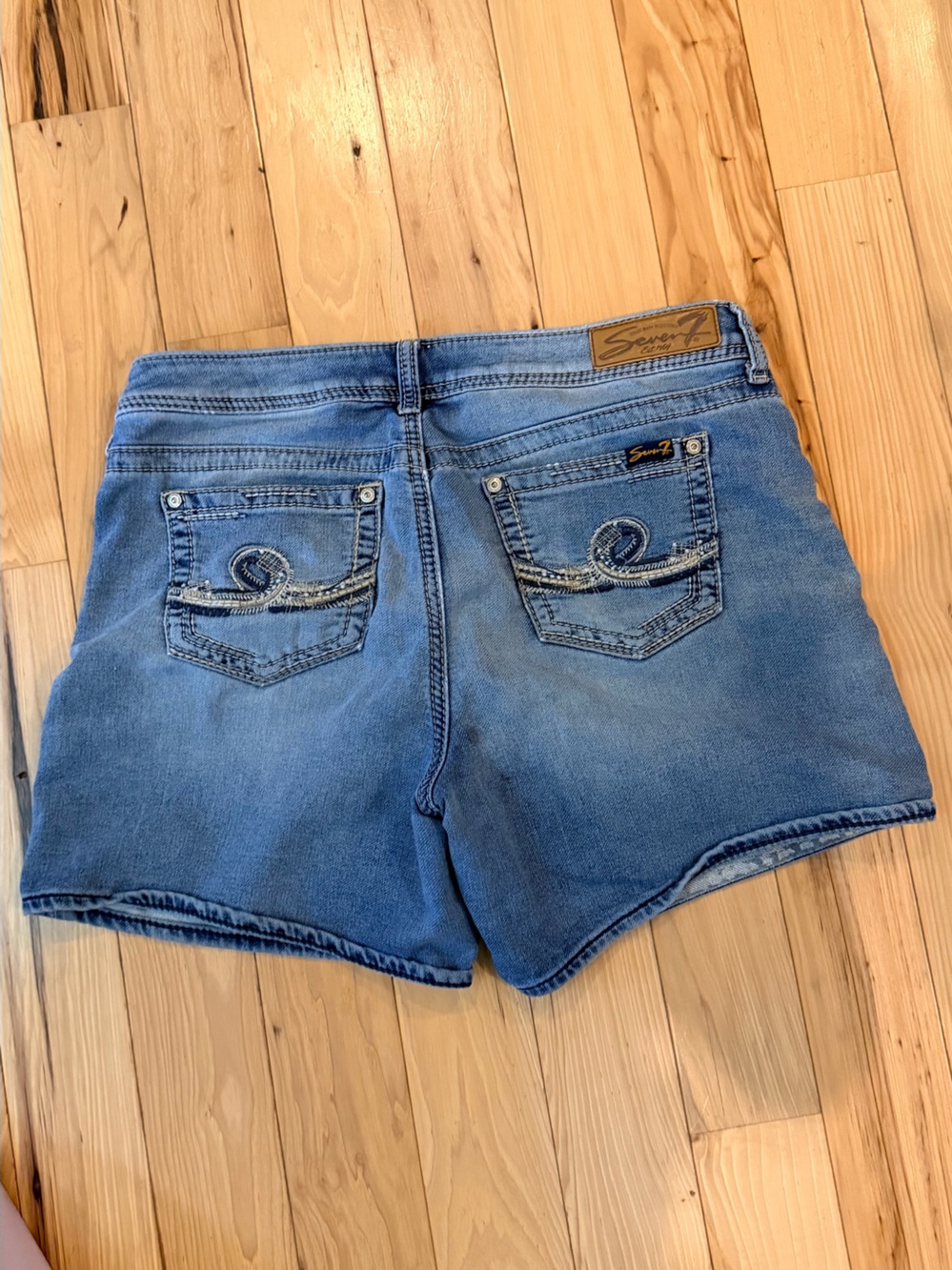 Seven7 Light Blue Denim Jean Shorts with Embroidered Back Pockets